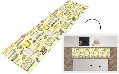 Keukenloper - Loper keuken - School - Patronen - Potlood - 200x50 cm - Keukenloper vinyl