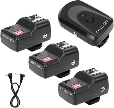 Draadloze flitstrigger set met 16 kanalen, 1 zender, 3 ontvangers en sync kabel voor professionele fotografie
