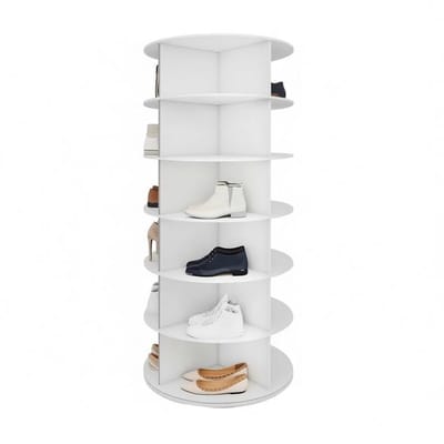Draaibare Schoenenrek Toren 6 Niveaus 360° – Wit Rond Opbergrek voor 24 Schoenen, Lazy Susan Carrousel voor Hoeden en Tassen.