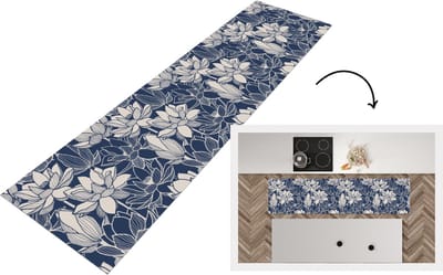 Keukenloper - Loper keuken - Lotus - Blauw - Patronen - 200x50 cm - Keukenloper vinyl