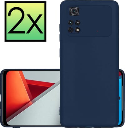 Hoesje - 2 Stuks - Geschikt voor Xiaomi Poco X4 Pro 5G - Sterk & Shockproof - Case Siliconen - Back Cover - Telefoon Hoes - Donkerblauw