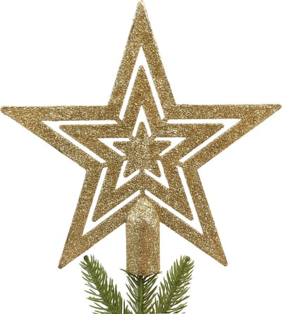 Gouden ster voor in de kerstboom, glanzende punt 20 cm