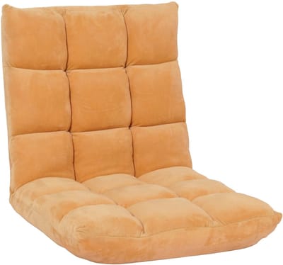 Vloer fauteuil MCW-N43, relax vloer kussen opklapbare fauteuil 6 ligstanden, stevig frame fluweel ~ lichtbruin