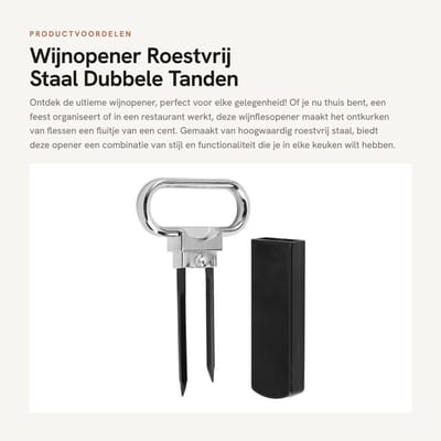 Dailygoods- Wijnopener Roestvrij Staal - Dubbele Tanden - Ergonomisch Ontwerp - Voor Wijn/Champagne - Compact en Duurzaam - Comfortabele Handgreep - Kurkentrekker