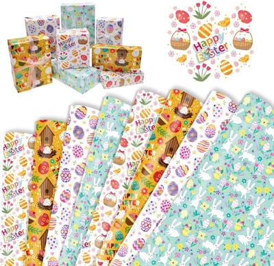 Store_8 - Cadeaupapier voor Pasen - Paashaas - Perfect voor cadeauverpakking - 50 x 70 cm - Kleurrijk cadeaupapier - Ideaal voor knutselprojecten