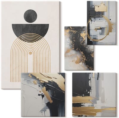 Wallfluent Set van canvas schilderijen - Abstracte composities in moderne stijl met geometrische vormen Canvas Schilderijen Set - Set van 5 Canvas Schilderijen - Grijs Set van Canvas Prints - Abstractie Canvas Kunst Set - Boheemse Canvas Kunst Set