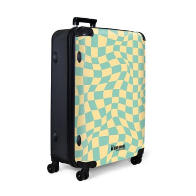 NoBoringSuitcases.com® - Koffer groot - Reiskoffer lichtgewicht - Golvende blauw met geel geruite print - Rolkoffer met 4 wielen - Grote trolley XL - 98 liter bagage