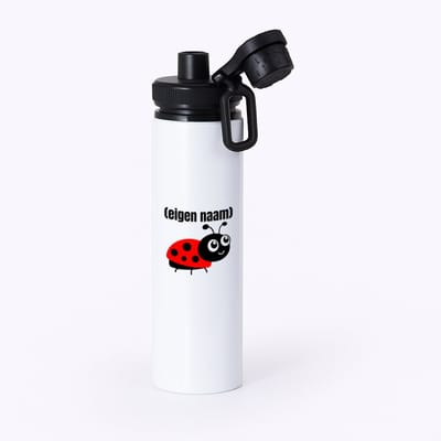 Hacebo® - lieveheersbeestje met eigen naam waterfles met draaidop zwart - Lieveheersbeestje - lieveheersbeestje liefhebbers - iemand die houdt van lieveheersbeestjes - verjaardag - cadeau - kado - water fles - 850ML