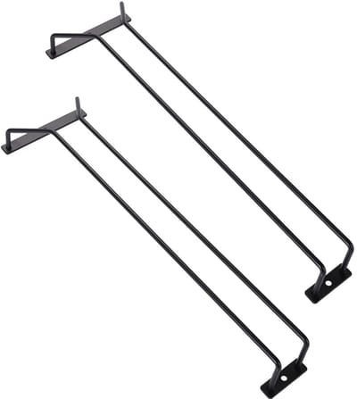 Dailygoods- Wijnglashouder Set van 2 - Onder Plank - Metalen Rek - Zwart - Decoratief - 11x22,5cm / 11x24,5cm - Glasrek