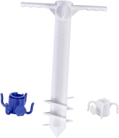 Parasol Houder - Strand Parasolhouder Grondboor - Parasol Stabiliseren - Gereedschapsloos Bevestigen - 39 x 7.5 cm - Wit