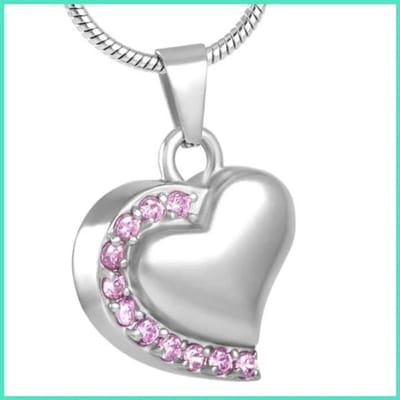 Aramat Jewels | Gedenkhangers | Stalen Hart Ashanger – Zilverkleurig Assieraad RVS Gedenksieraad | Hart-Roze-Zirkonia-2.7x1.8cm | |20mm | Staal | Volwassenen | Verkleurd niet