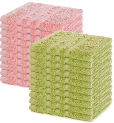Lavea® Set van 20 gastendoekjes 30x30 cm – 100% katoen – Zacht en absorberend – Ideaál als washandje, gastendoekje of handdoek voor dagelijks gebruik – Lindegroen en Pastelroze