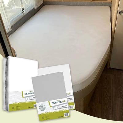 Dexitex Textielpakket Frans bed - 1 molton met 2 hoeslakens - rechts 1 Wit + 1 Licht grijs