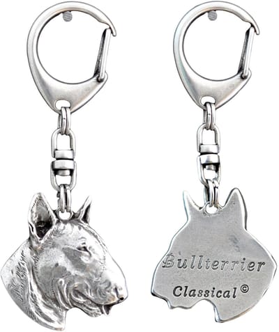 Art-Dog - Sleutelhanger Bull Terriër III - Verzilverd - Hondenportret - Unieke Tasdecoratie
