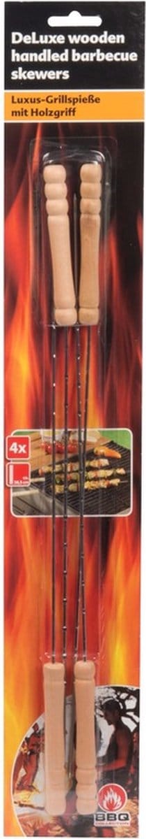 Barbecue Collection Spiezen - 4x stuks - vleespennen - metaal met houten handvat - 38 cm