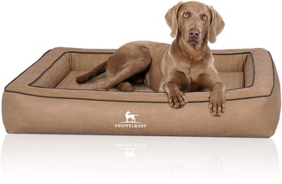 Knuffelwuff orthopedisch hondenbed van met laser doorstikt kunstleer Montego 85 x 65cm camel