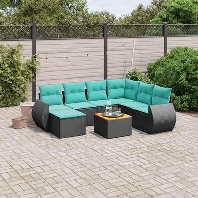 vidaXL - 8-delige - tuinbankset - met - kussens, - zwart - polyrotan