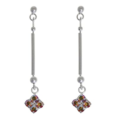 Behave – Oorbellen – 925 Sterling Zilveren langwerpige Oorstekers met Bruin Multi Kristal steentjes