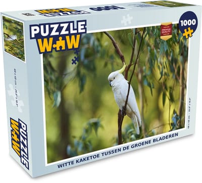 Puzzel Witte kaketoe tussen de groene bladeren - Legpuzzel - Puzzel 1000 stukjes volwassenen