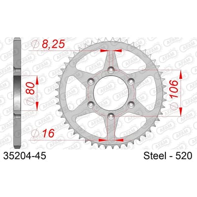 Stalen motortandwiel achteraan Afam 520 45 dents