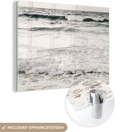 MuchoWow® Glasschilderij 160x120 cm - Schilderij acrylglas - Zee - Zomer - Golven - Foto op glas - Schilderijen