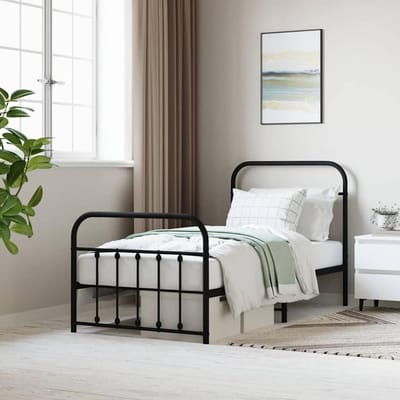 Metalen Bedframe - Bed met lattenbodem - Slaapkamer Inrichting - Robuuste stalen constructie - 90 x 200 cm - Zwart