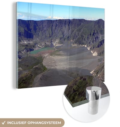 ® Glasschilderij 160x120 cm - Schilderij acrylglas - Luchtfoto van de Tambora vulkaan in het Nationaal park Gunung Tambora in Indonesië - Foto op glas - Muurdecoratie woonkamer - Wanddecoratie slaapkamer - Schilderijen