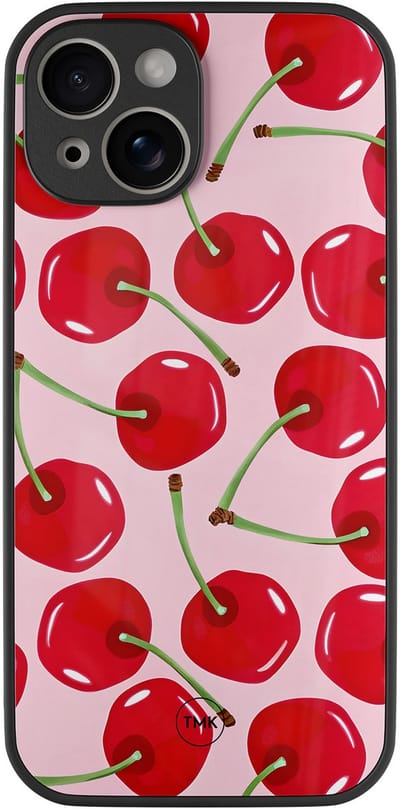 Hoesje geschikt voor Apple iPhone 13 - Sweet cherry - Roze - TPU luxe case (glossy toplaag) - Print - Hardcase backcover zwart