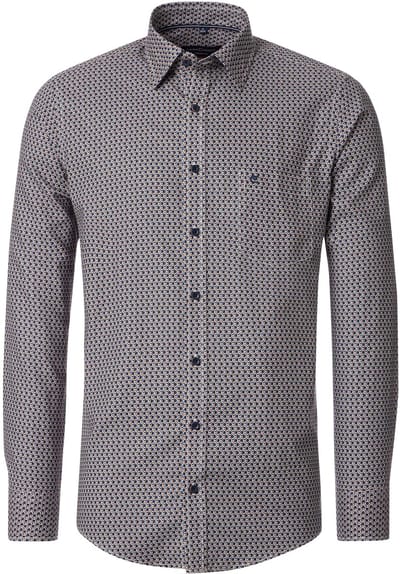 CASA MODA Sport casual fit overhemd - twill - blauw met wit en rood dessin - Strijkvriendelijk - Boordmaat: 49 - 50