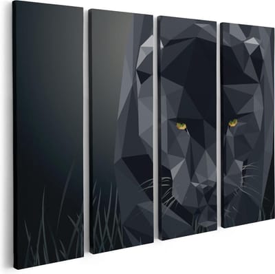 Artaza Canvas Schilderij Vierluik Zwarte Panter Van Origami - Abstract - 80x60 - Foto Op Canvas - Canvas Print