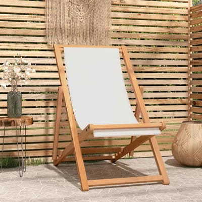 vidaXL - Ligstoel - 56x105x96 - cm - teakhout - crème