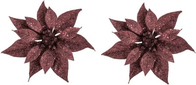 Kerstboomversiering Kerstster - 2x - 18 cm - donkerrood glitter - op clip - ornament