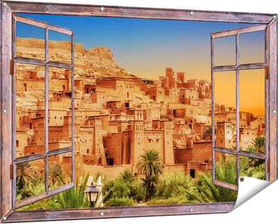 Gards Tuinposter Doorkijk Kasbah Ait Ben Haddou Stad in Marokko - 150x100 cm - Tuindoek - Tuindecoratie - Wanddecoratie buiten - Tuinschilderij