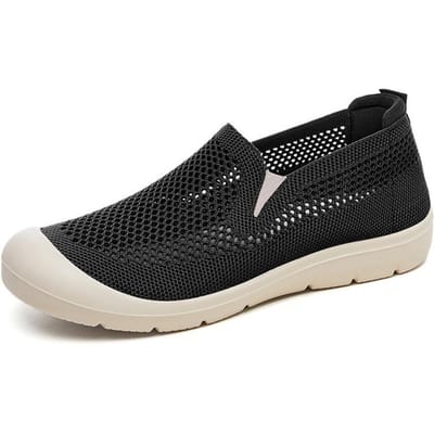 Dames Lente Nieuwe Modieuze Mesh Schoenen Ademend Hol Groen Comfortabel Casual Stoffen Schoenen Werk Zachtzool Schoenen 36 black