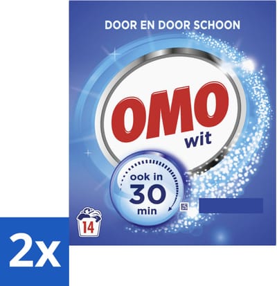 2 x OMO – Waspoeder – Wit – 14 Wasbeurten - Wit Waspoeder - Schone Was - Vlekverwijdering - Waskracht - 30 Minuten Was