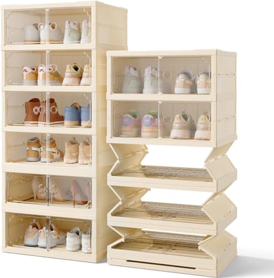 JGS ® Transparante Stapelbare Schoenendozen met Magnetische Deur en Ruimtebesparend Ontwerp voor 12 Schoenen