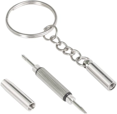 Dailygoods- Schroevendraaier met sleutelhanger - Dubbele eind - Phillips/plat schroevendraaier - Duurzaam metaal - 59 mm lang - Ideaal voor brillen reparatie - Brilschroevendraaier