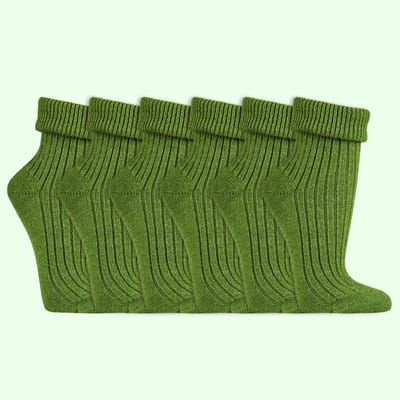 Wollen sokken | Dames sokken | 100% Natuurlijk | Kleur: Groen | 35-38 / 39-42 | 6 paar