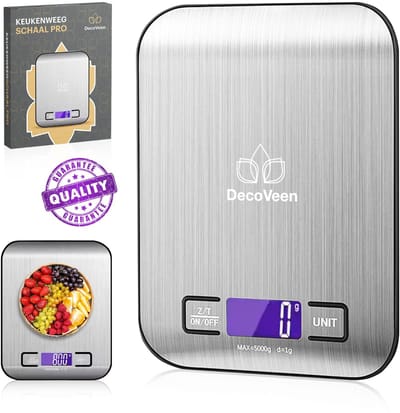 DecoVeen® Digitale Keukenweegschaal - 1G tot 5KG - USB-oplaadbaar - LCD-Scherm - Tarra functie - Zilver