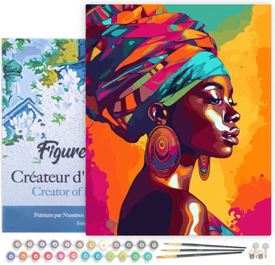 Figured'Art Schilderen op Nummer Volwassenen met lijst Levendige Afrikaanse Dame - Handwerk acrylverf Kit DIY Compleet - 40x50cm Canvas al ingelijst