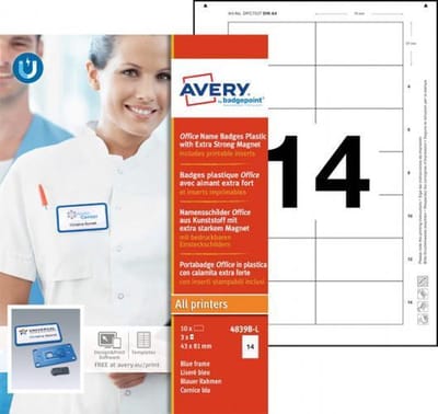 Naambadge Avery Office 43x81 10x blauw extra sterke magneet