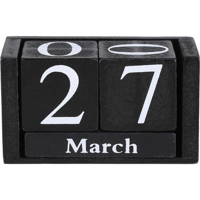 Vintage houten kalender, bureaublad, houten blok, maand/datumweergave, thuiskantoordecoratie, zwart zwart