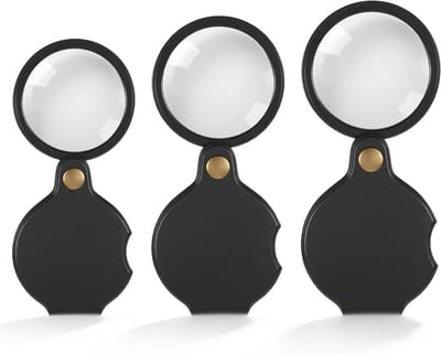 Mini Vergrootglas Set - Opvouwbaar en Draagbaar - 10x Vergroting - Ideaal voor Lezen, Knutselen en Sieraden - Zwart - 3 Stuks