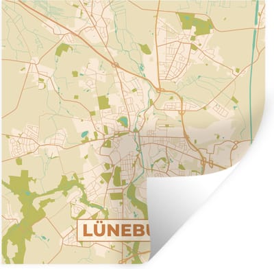 Muurstickers - Sticker Folie - Lüneburg - Plattegrond - Vintage - Kaart - Stadskaart - 100x100 cm - Plakfolie - Muurstickers Kinderkamer - Zelfklevend Behang XXL - Zelfklevend behangpapier - Stickerfolie