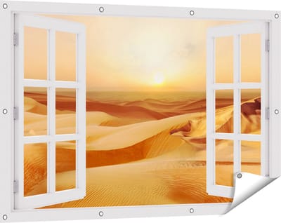 Gards Tuinposter Doorkijk Woestijn bij Zonsondergang in de Sahara - 120x80 cm - Tuindoek - Tuindecoratie - Wanddecoratie buiten - Tuinschilderij