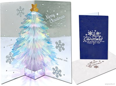Popcards popupkaarten – Kerstkaart Fonkelende Witte Kerstboom Merry Christmas pop-up kaart 3D wenskaart