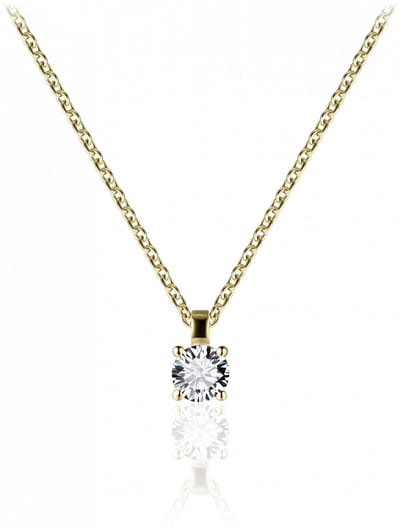 Gisser Jewels - Hanger incl. Ketting - Solitaire gezet met Zirkonia Steen in een vierpoots Chaton - 5mmØ - Lengte 42+3cm - Geelgoud Verguld Zilver 925