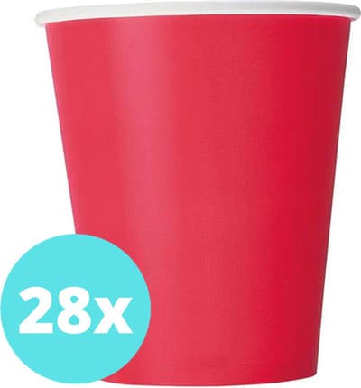 Bekers Karton Rood - 28 stuks - Kartonnen Bekers 250ml - Wegwerp bekers - Bekers Karton Verjaardag Kinderen - Kinder Feestje Kind - Limonadebekers - Koffie / Siroop - Bekers Papier - 28 Stuks van 250 ml Rood
