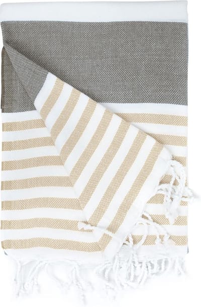 The One Towelling Hamamdoek - Bruin/Crème -100x180cm