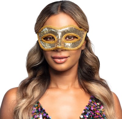 Boland - Masker Venice sequins goud Goud - Volwassenen - Showgirl -